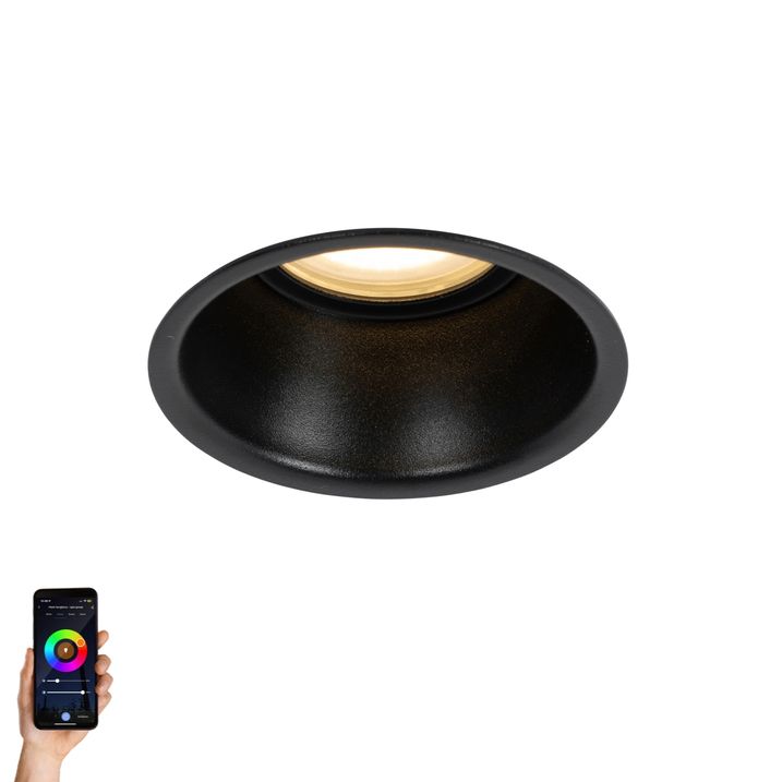 qazqa Smart inbouwspot zwart IP44 incl. Wifi GU10 50mm - Dept