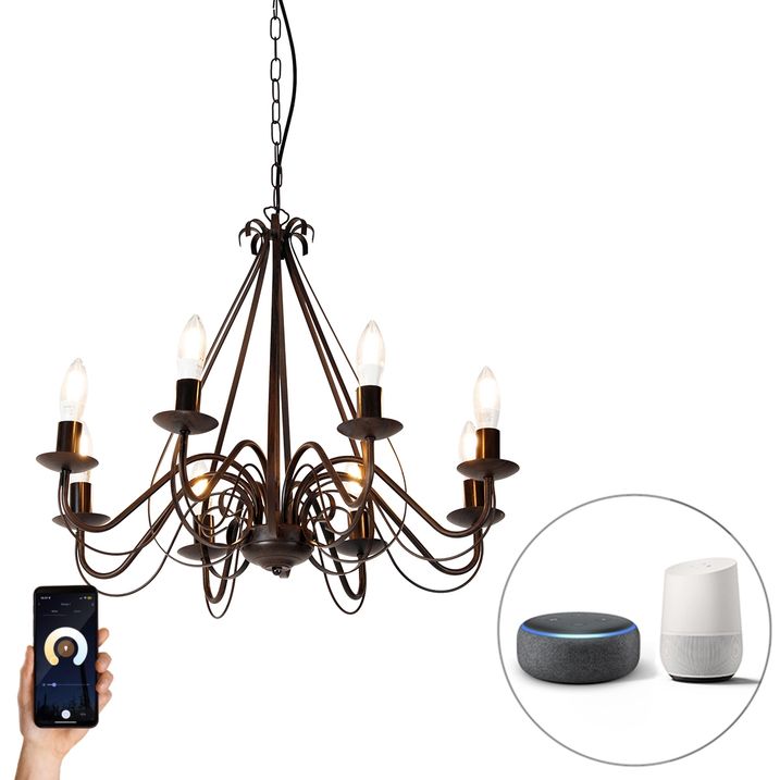 qazqa Smart kroonluchter roestbruin 8-lichts incl. Wifi B35 - Giuseppe qazqa Smart kroonluchter roestbruin 8-lichts incl. Wifi B35 - Giuseppe