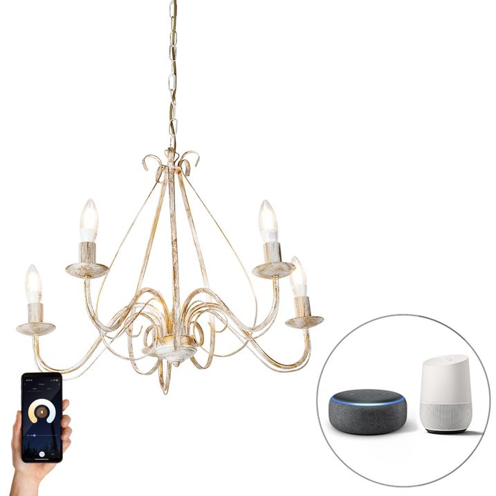 qazqa Smart kroonluchter wit 5-lichts incl. Wifi B35 - Giuseppe qazqa Smart kroonluchter wit 5-lichts incl. Wifi B35 - Giuseppe