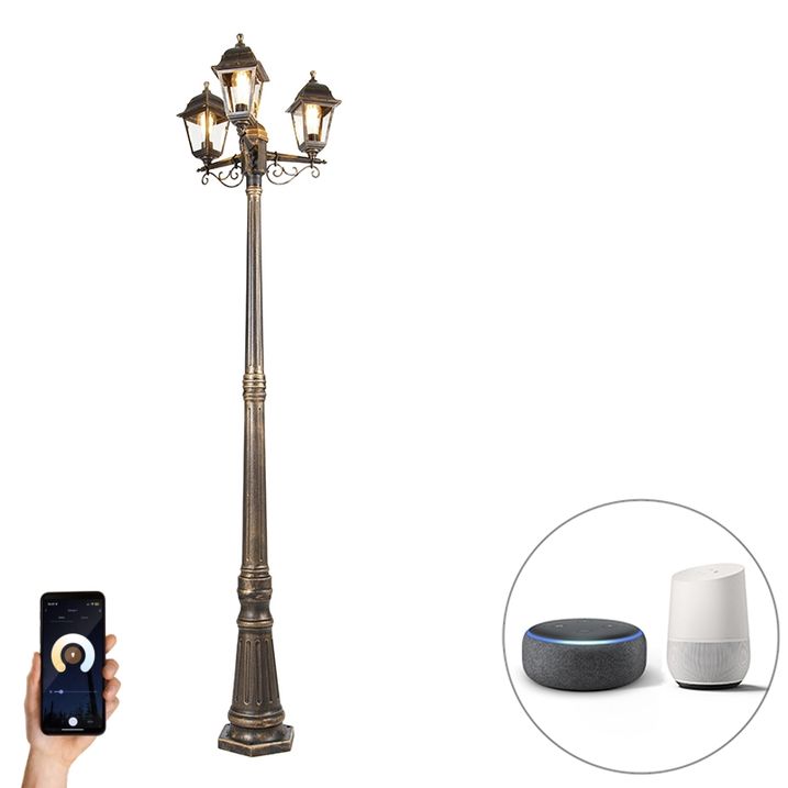 qazqa Smart lantaarn antiek goud 3-lichts IP44 incl. Wifi ST64 - Capital