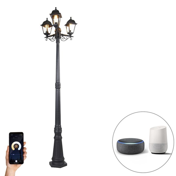 qazqa Smart lantaarn zwart 3-lichts IP44 incl. Wifi ST64 - Capital