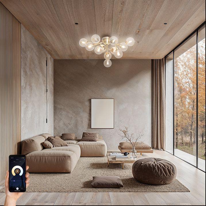 qazqa Smart plafondlamp brons met amber glas 12-lichts incl. 12 Wifi G9 - Bianca