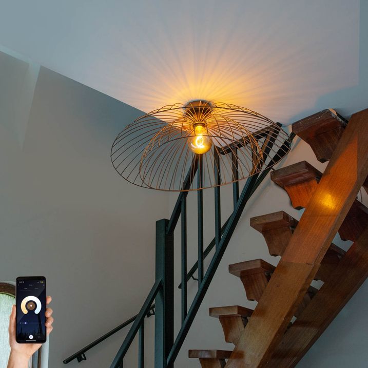 qazqa Smart plafondlamp brons met dubbele kap 45cm incl. Wifi G95 - Pua