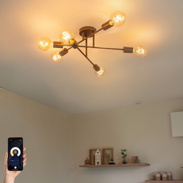 qazqa Smart plafondlamp donkerbrons 6-lichts incl. 6 Wifi G95 - Sydney