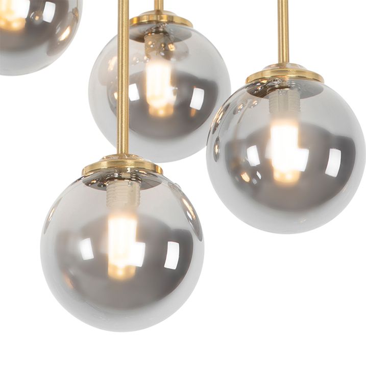 Qazqa Smart Plafondlamp Goud 9-lichts Met Smoke Glas Incl. 9 Wifi G9 - Athens