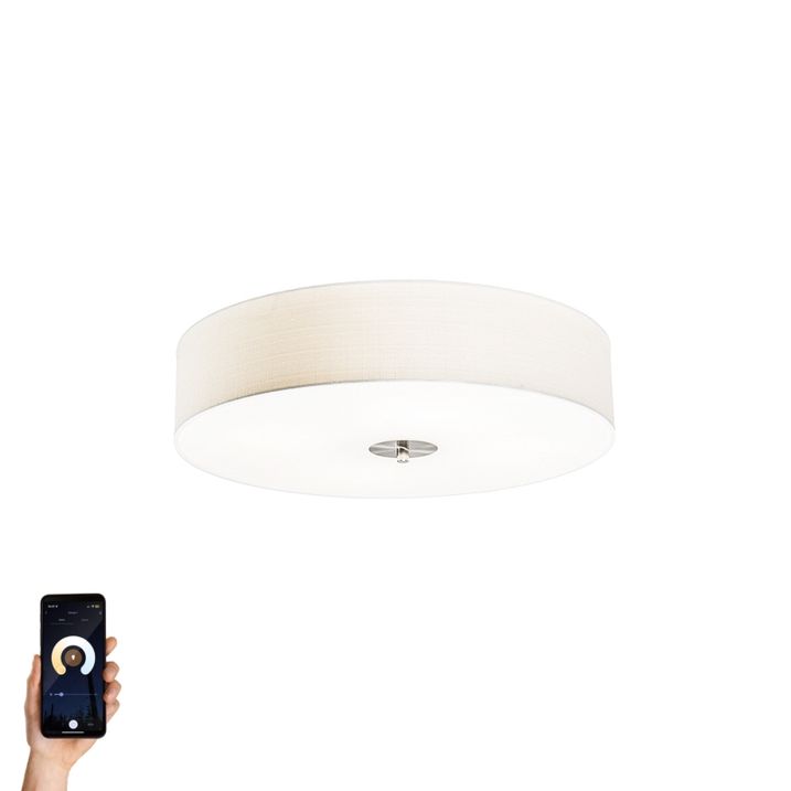 qazqa Smart plafondlamp wit 50 cm incl. 4 Wifi A60 - Drum Jute