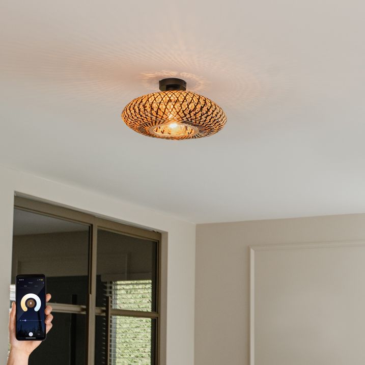 qazqa Smart plafondlamp zwart bamboe 40 cm incl. Wifi A60 - Ostrava