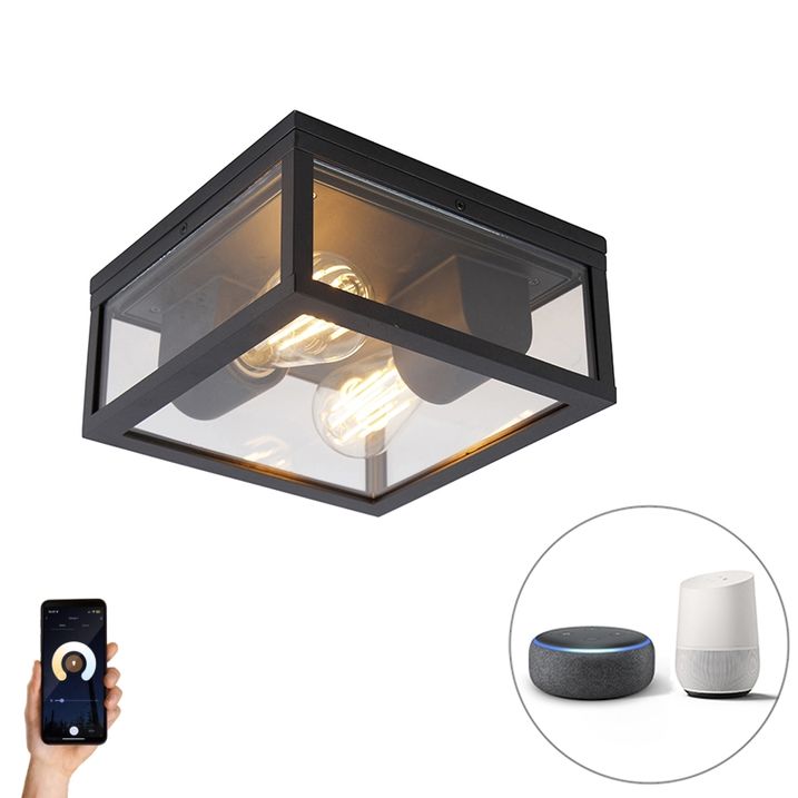 qazqa Smart plafondlamp zwart IP44 2-lichts incl. Wifi ST64 - Charlois