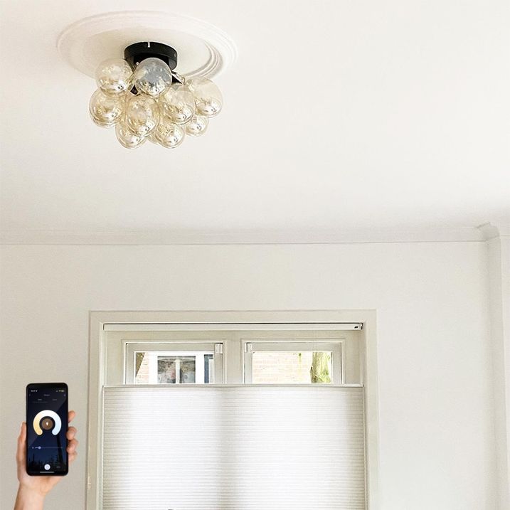 qazqa Smart plafondlamp zwart met amber glas 3-lichts incl. 3 Wifi G9 - Uvas