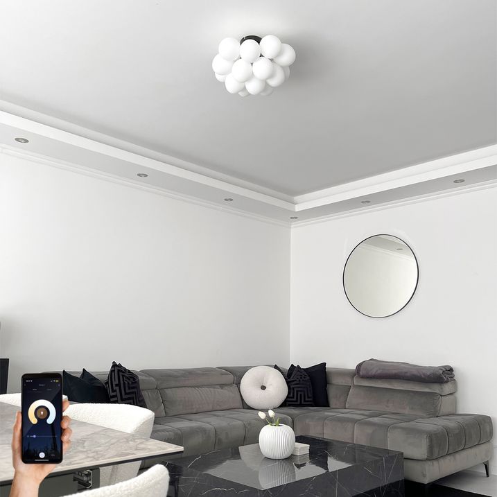 qazqa Smart plafondlamp zwart met opaal glas 4-lichts incl. 4 Wifi G9 - Uvas