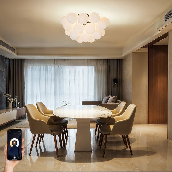 qazqa Smart plafondlamp zwart met opaal glas 6-lichts incl. 6 Wifi G9 - Uvas