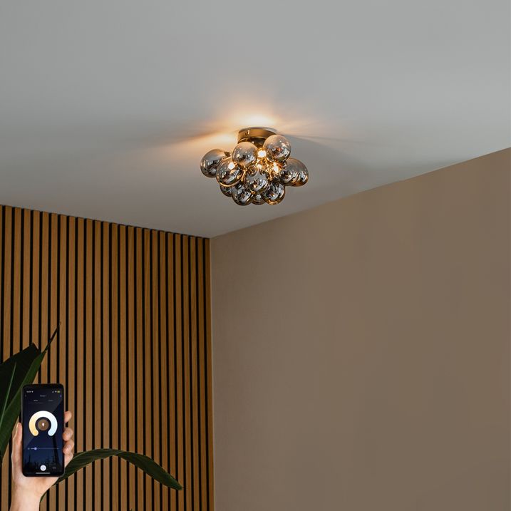 qazqa Smart plafondlamp zwart met smoke glas 3-lichts incl 3 Wifi G9 - Uvas