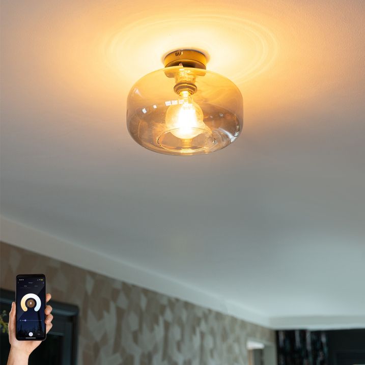 qazqa Smart plafondlamp zwart met smoke glas incl. Wifi A60 - Bizle
