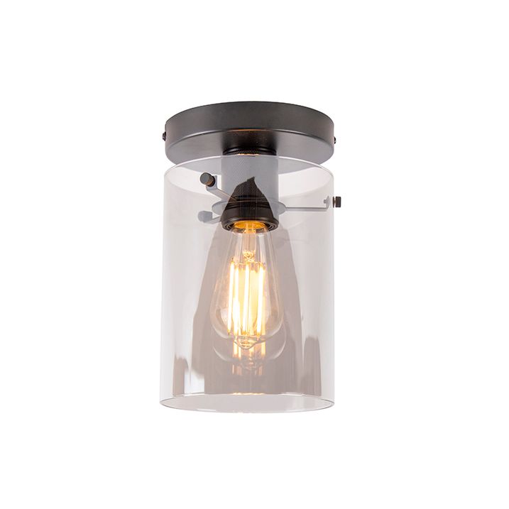 Qazqa Smart Plafondlamp Zwart Met Smoke Glas Incl Wifi ST64 - Dome