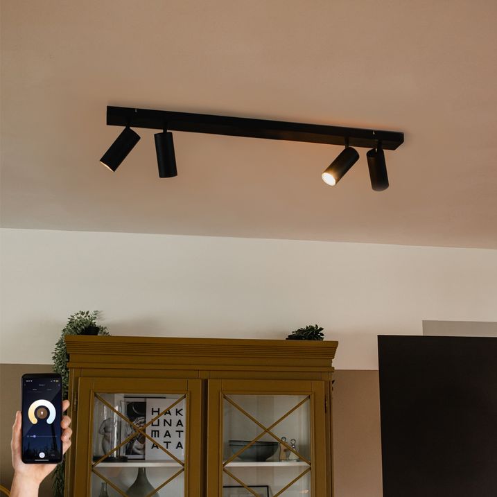 qazqa Smart plafondspot zwart 4-lichts verstelbaar incl. 4 Wifi GU10 50mm - Renna