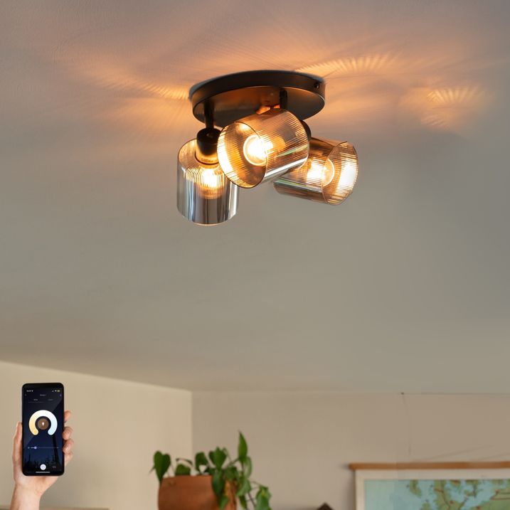 qazqa Smart plafondspot zwart met smoke glas rond 3-lichts verstelbaar incl. 3 wifi A60 - Laura