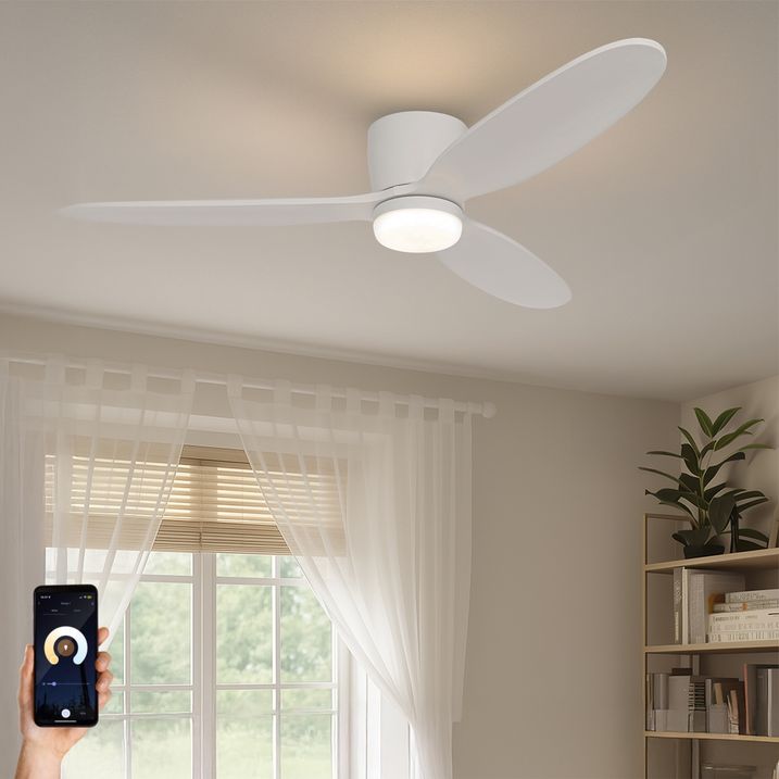 qazqa Smart plafondventilator wit 132cm incl. LED dimbaar met afstandsbediening - Sofio