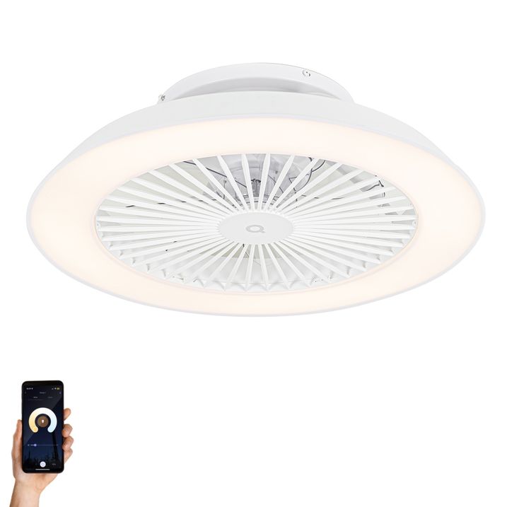 qazqa Smart plafondventilator wit 59.5cm incl. LED dimbaar met afstandsbediening - Deniz