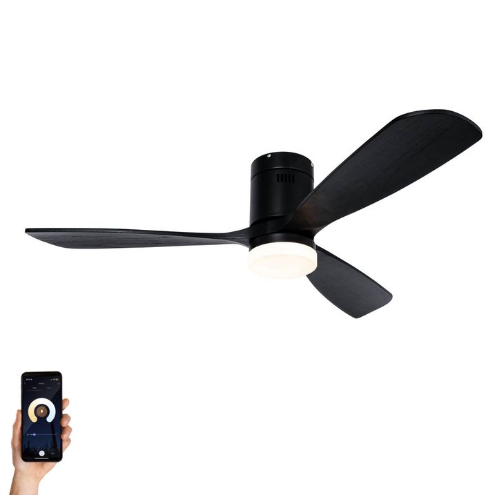 qazqa Smart plafondventilator zwart 132cm incl. LED dimbaar met afstandsbediening - Sofia