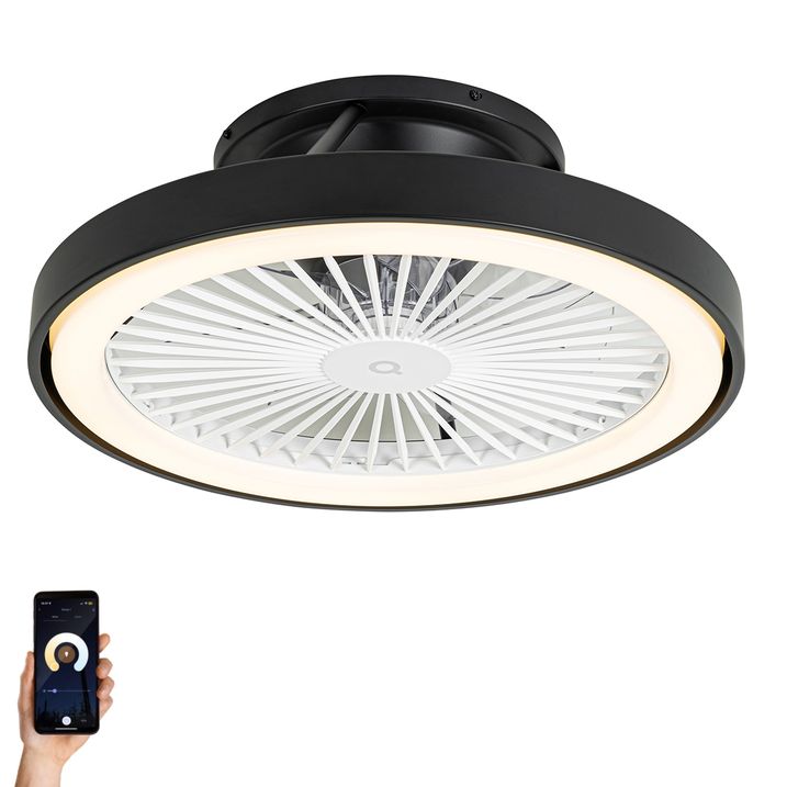 qazqa Smart plafondventilator zwart 54cm incl. LED dimbaar met afstandsbediening - Dave