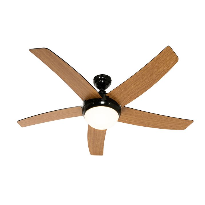 Qazqa Smart Plafondventilator Zwart Met Hout Print 132cm Incl. LED Dimbaar Met Afstandsbediening - Cool