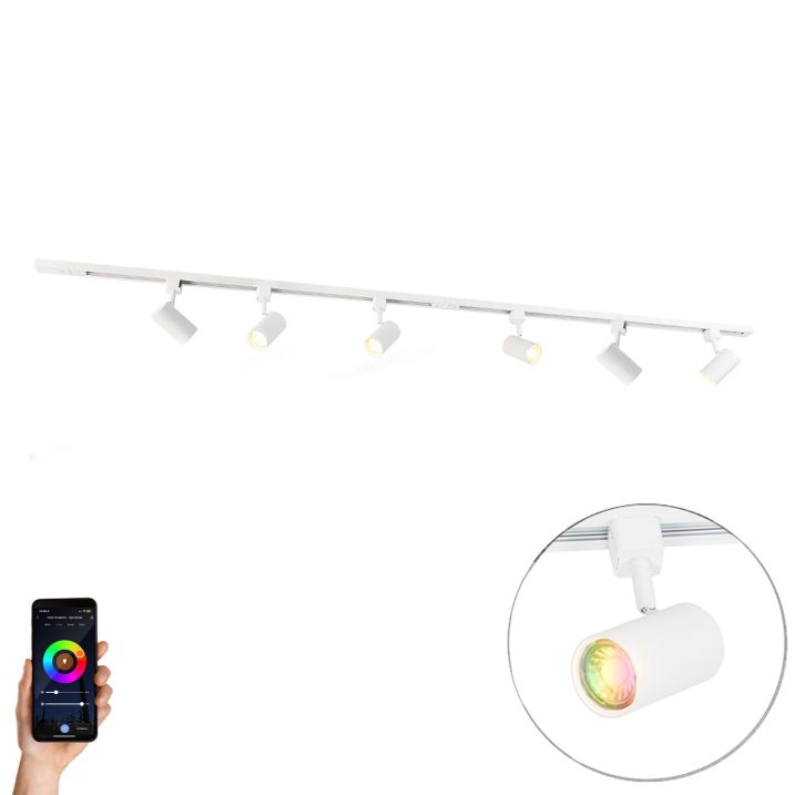 qazqa Smart railsysteem met 6 spots wit 1-fase 200cm - Iconic Jeana qazqa Smart railsysteem met 6 spots wit 1-fase 200cm - Iconic Jeana