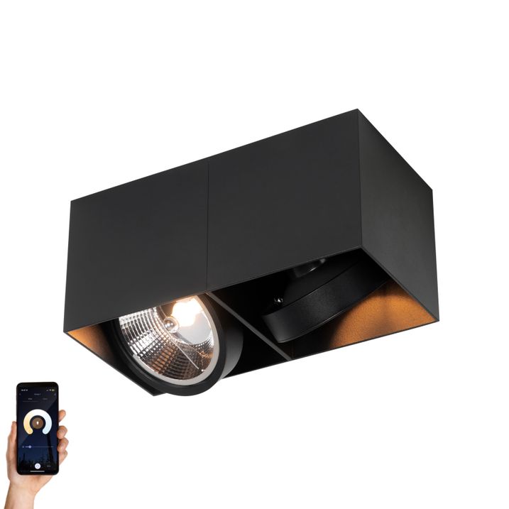 qazqa Smart spot zwart rechthoekig 2-lichts incl. 2 Wifi GU10 111mm - Box
