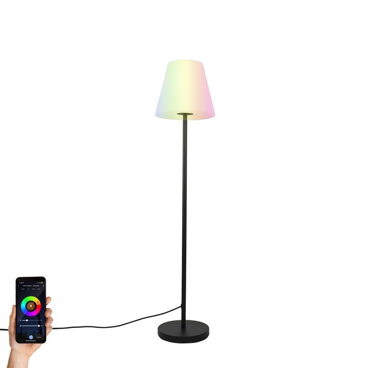 qazqa Smart vloerlamp zwart met witte kap 35 cm IP65 incl. LED - Virginia