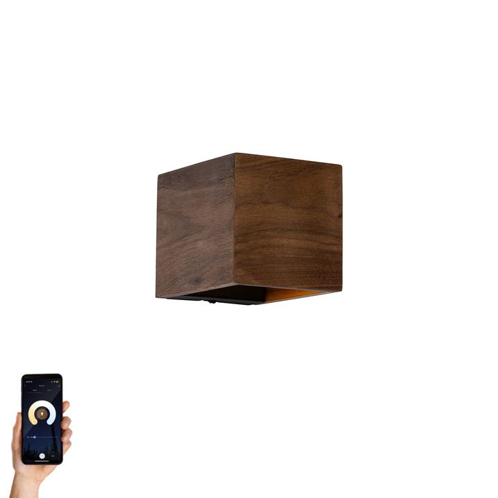 qazqa Smart wandlamp walnoot hout incl. Wifi G9 - Transfer