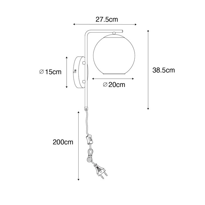 Qazqa Smart Wandlamp Zwart Met Goud Glas Incl. Wifi A60 - Bert