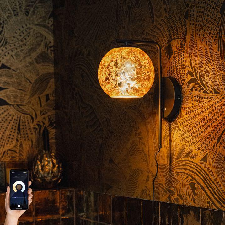 qazqa Smart wandlamp zwart met goud glas incl. Wifi A60 - Bert qazqa Smart wandlamp zwart met goud glas incl. Wifi A60 - Bert