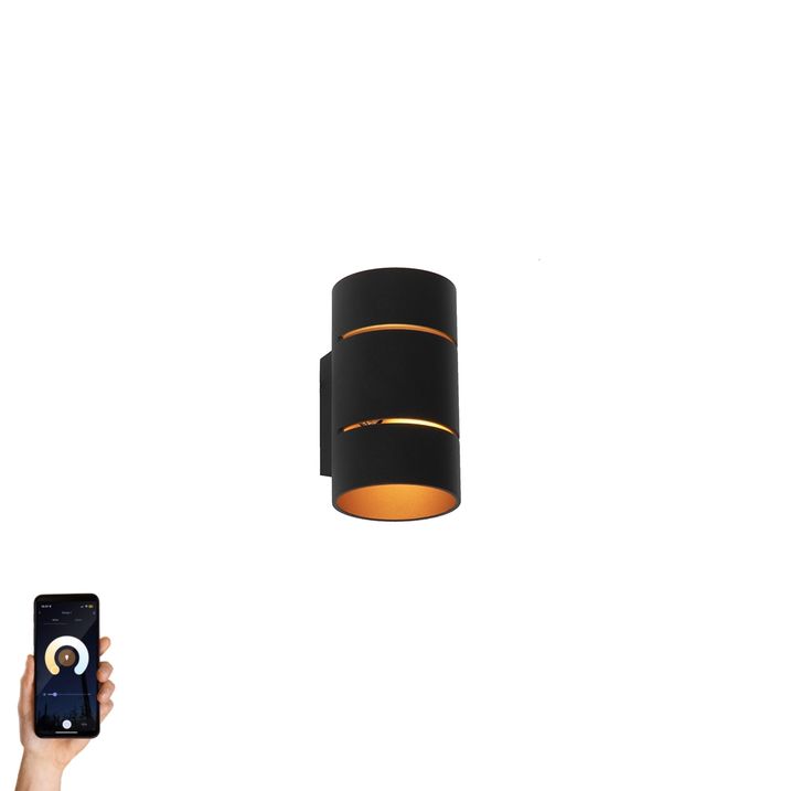 qazqa Smart wandlamp zwart met gouden binnenkant incl. Wifi G9 - Ria