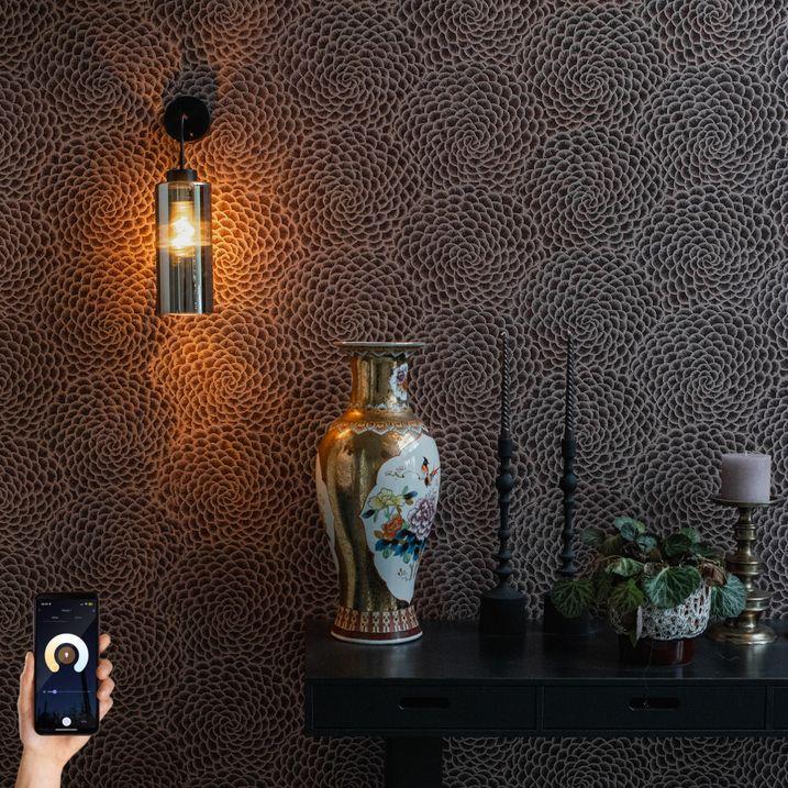 qazqa Smart wandlamp zwart met smoke glas incl. Wifi ST64 - Laura qazqa Smart wandlamp zwart met smoke glas incl. Wifi ST64 - Laura