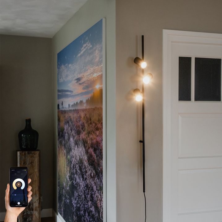 qazqa Smart Wandlamp zwart met voetschakelaar 3-lichts incl. 3 Wifi GU10 50mm - Jeana Luxe