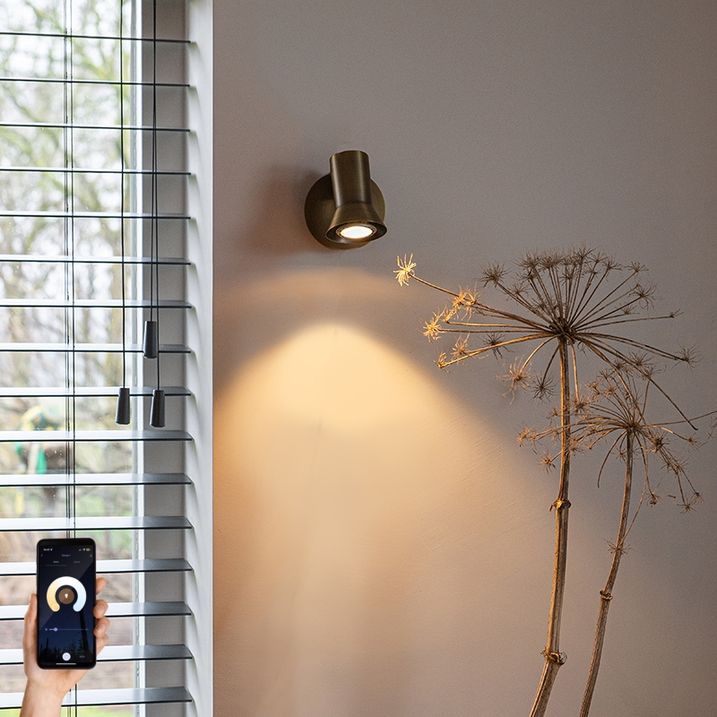 qazqa Smart Wandspot brons draai- en kantelbaar met schakelaar incl. Wifi GU10 50mm - Karin 1