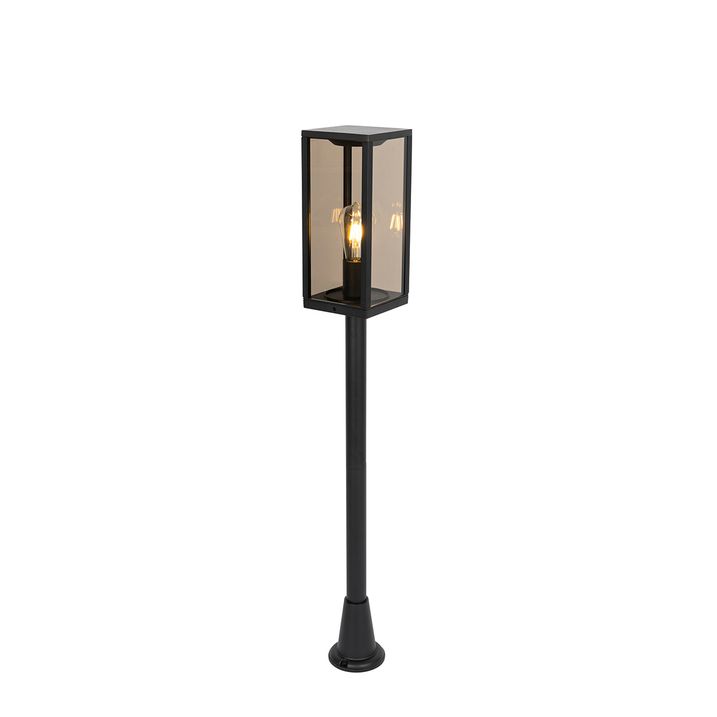 qazqa Staande buitenlamp zwart met smoke 100 cm IP44 - Charlois
