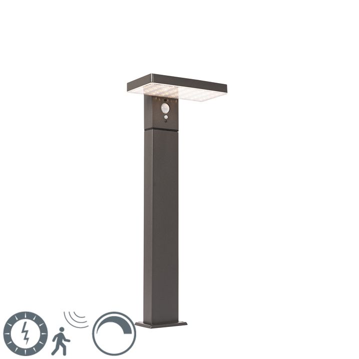 qazqa Staande buitenpaal donkergrijs 50 cm incl. LED en dimlicht op solar - Sunnie