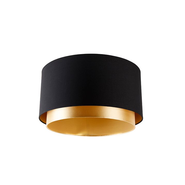 qazqa Stoffen lampenkap zwart 40/47/26 met gouden binnenkant