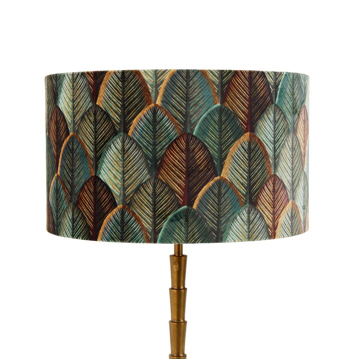 Qazqa Tafellamp Brons Met Velours Lampenkap Blad Dessin Met Gouden Binnenkant - Pisos