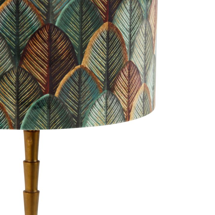 Qazqa Tafellamp Brons Met Velours Lampenkap Blad Dessin Met Gouden Binnenkant - Pisos
