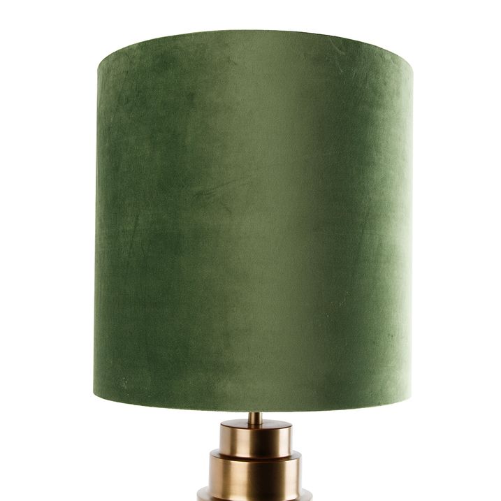 Qazqa Tafellamp Brons Velours Kap Groen Met Goud 40 Cm - Bruut