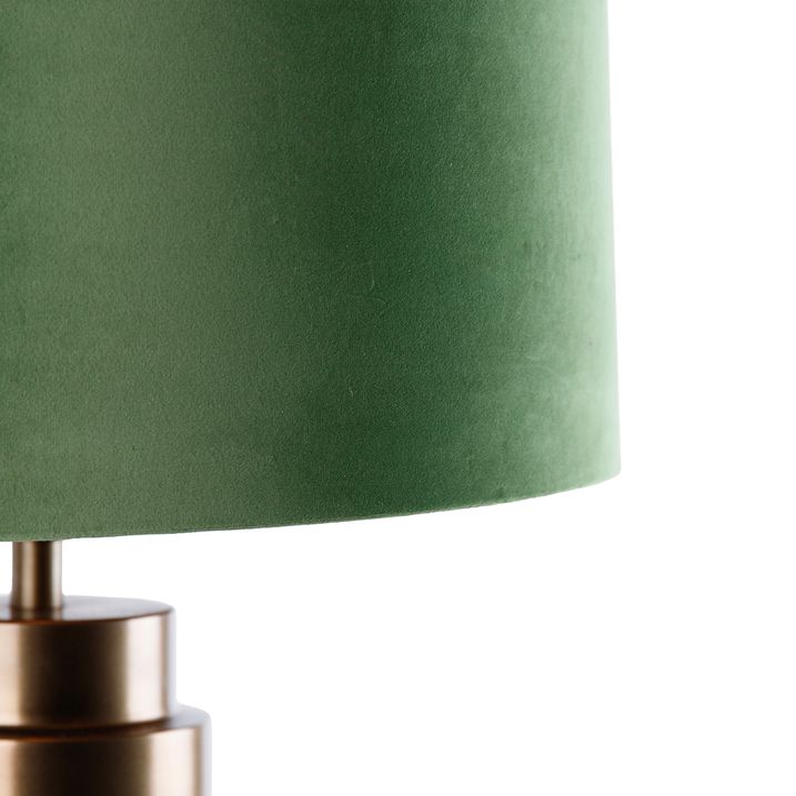 Qazqa Tafellamp Brons Velours Kap Groen Met Goud 40 Cm - Bruut