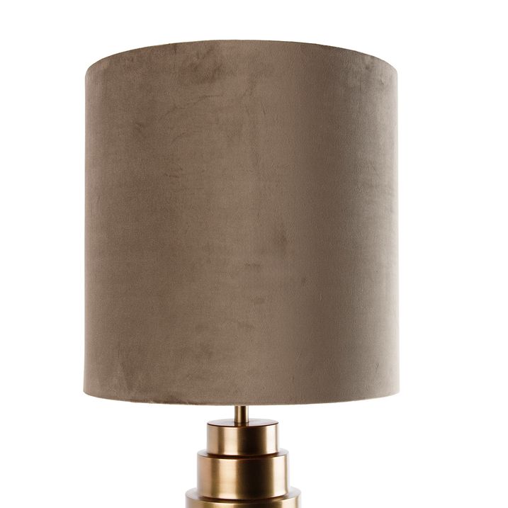 Qazqa Tafellamp Brons Velours Kap Taupe Met Goud 40 Cm - Bruut