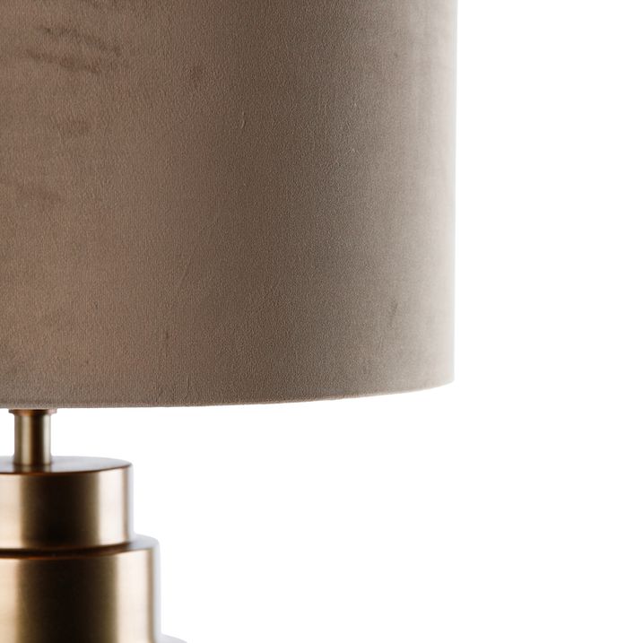 Qazqa Tafellamp Brons Velours Kap Taupe Met Goud 40 Cm - Bruut