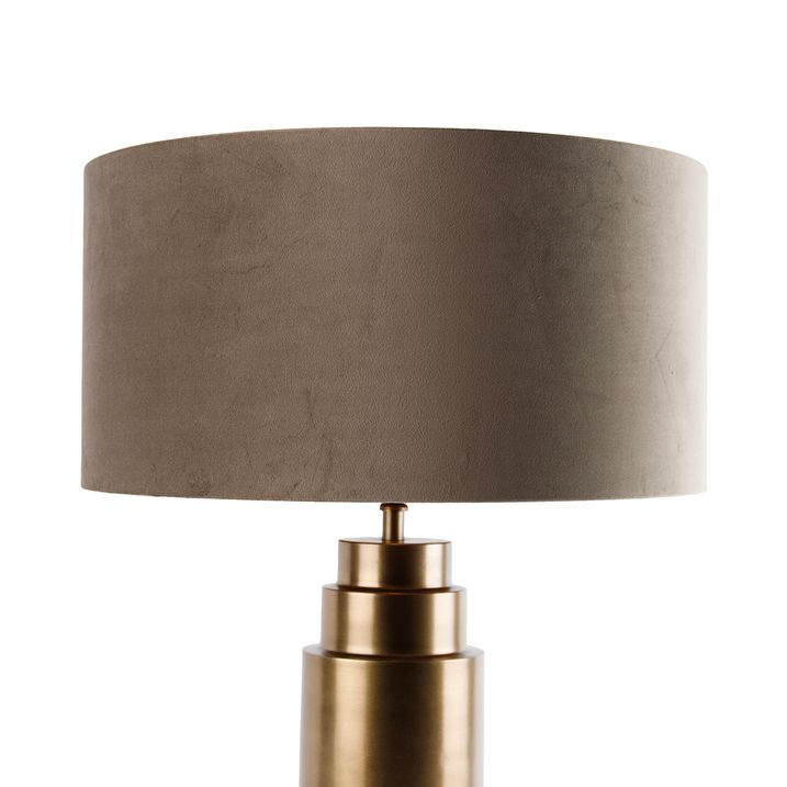 Qazqa Tafellamp Brons Velours Kap Taupe Met Goud 50 Cm - Bruut