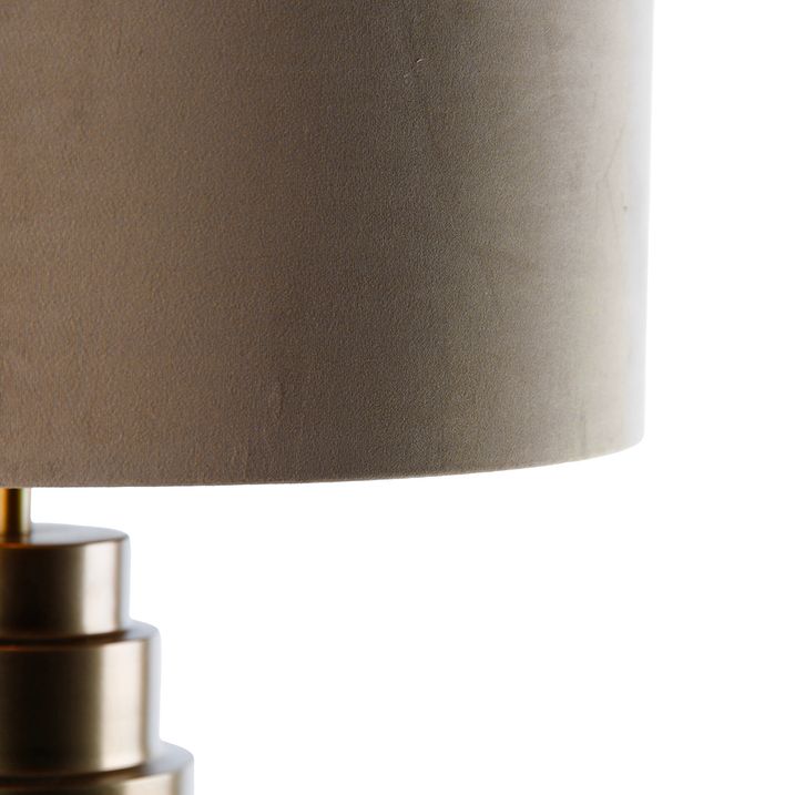 Qazqa Tafellamp Brons Velours Kap Taupe Met Goud 50 Cm - Bruut