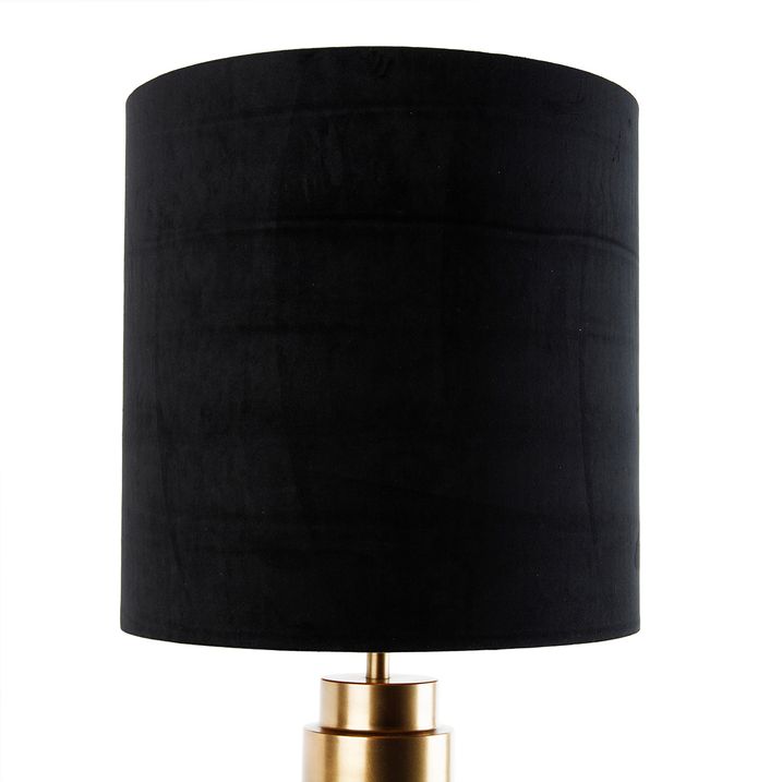 Qazqa Tafellamp Brons Velours Kap Zwart Met Goud 40 Cm - Bruut