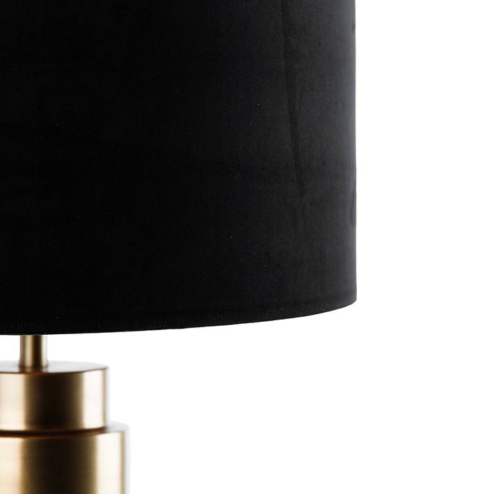 Qazqa Tafellamp Brons Velours Kap Zwart Met Goud 40 Cm - Bruut