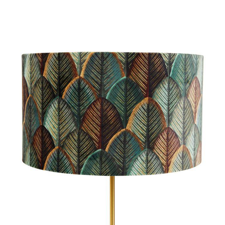 Qazqa Tafellamp Messing Met Velours Lampenkap Blad Dessin Met Gouden Binnenkant - Kaso