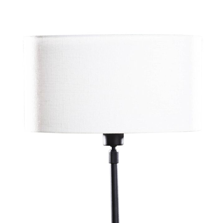 Qazqa Tafellamp Zwart Met Ovale Linnen Kap Wit 35cm - Parte